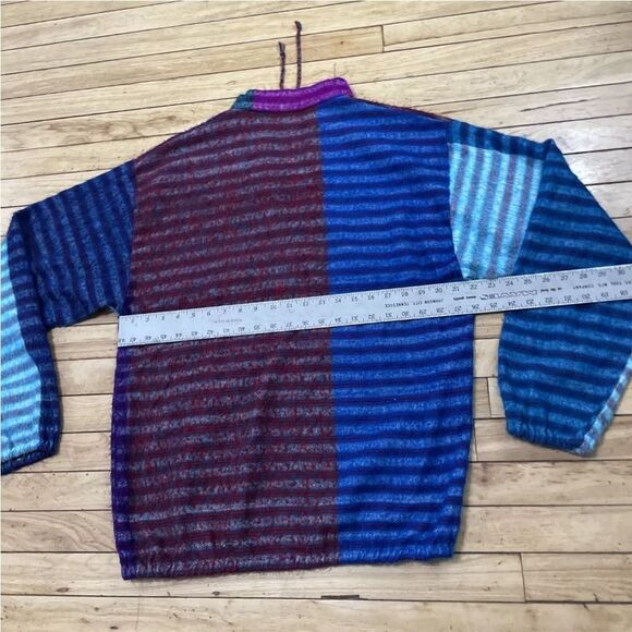 Boho Surfer Beach Sweater Adult L Tribal Beach Knit Aqua ColorBlock Pullover M/L - Picture 9 of 16